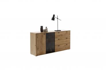 Sideboard ASSINI T01  1 Tür/1 Glastür/ 3 Schubkasten Balkeneiche/Wildeiche geölt / Anthrazit
